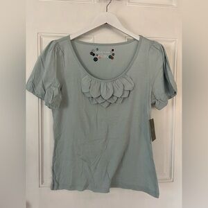 Elegant Light Blue Ruffle Short Sleeve Top